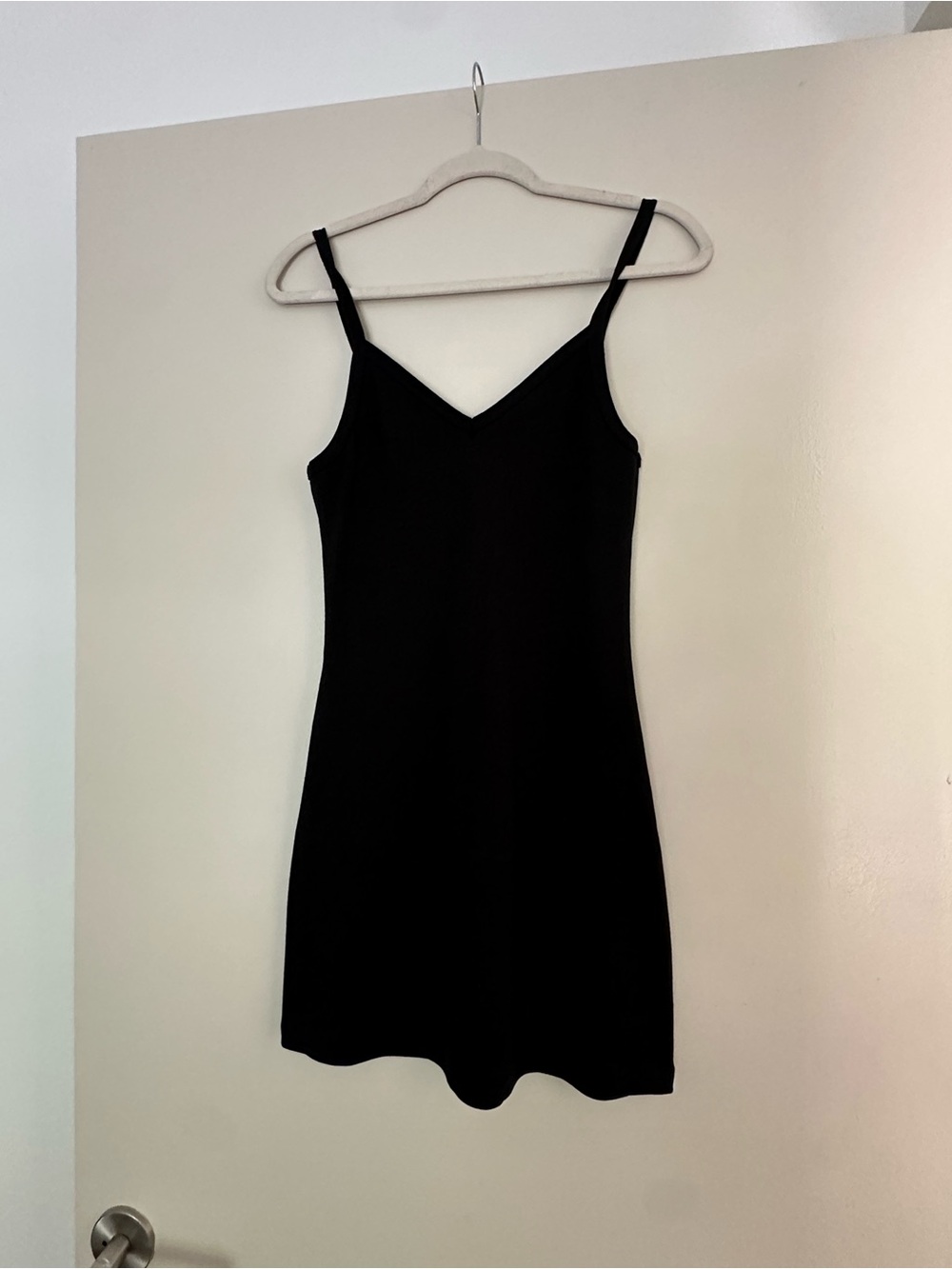 Los Angeles Apparel Black Mini Slip Dress with Spaghetti Straps